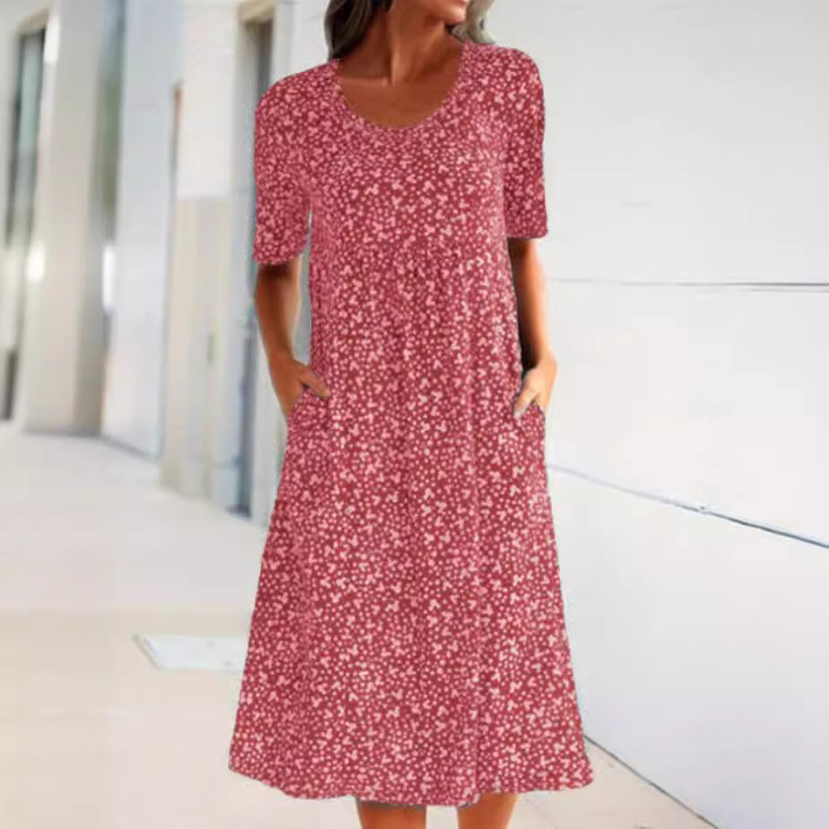 Casual Women Scoop Neck Floral Dress (8 Colors with Pockets)