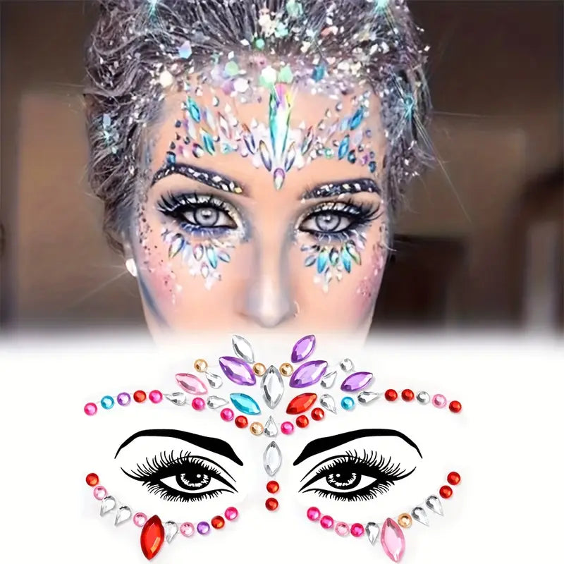 Sparkling Face Gems Stickers Set Suitable for Festivals, Cosplay And Parties