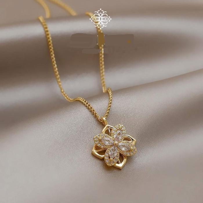 Rotatable Floral Pendant Necklace for Women