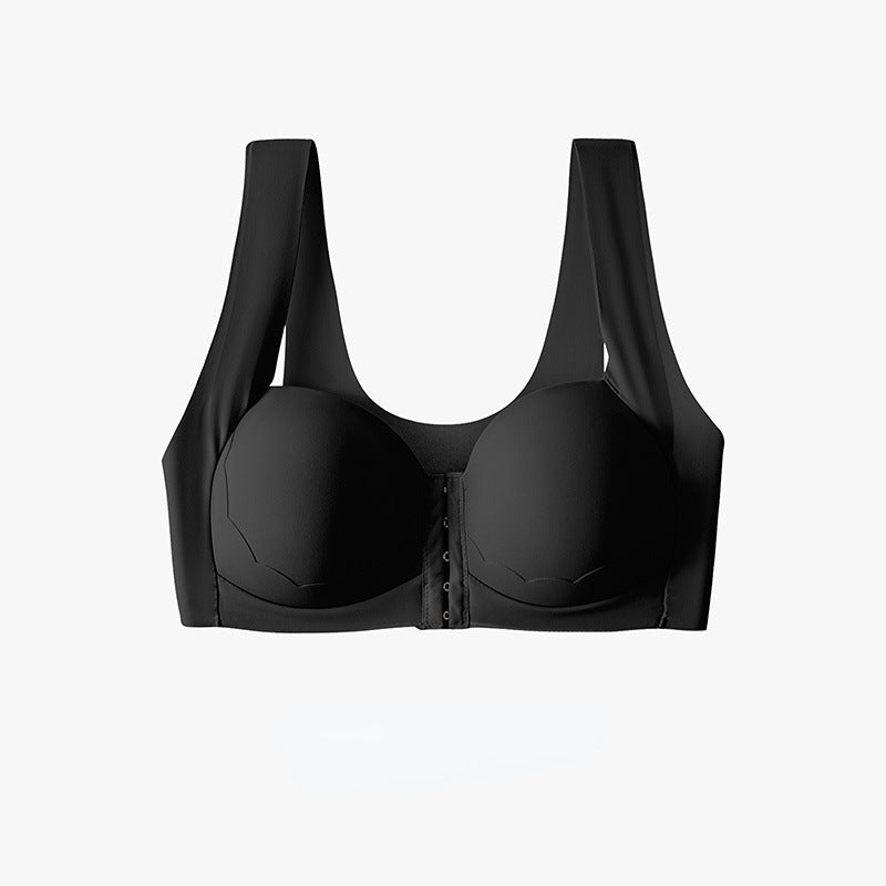 Women’s Wireless Solid Color Front Closure Bra with Shell Pattern Trim