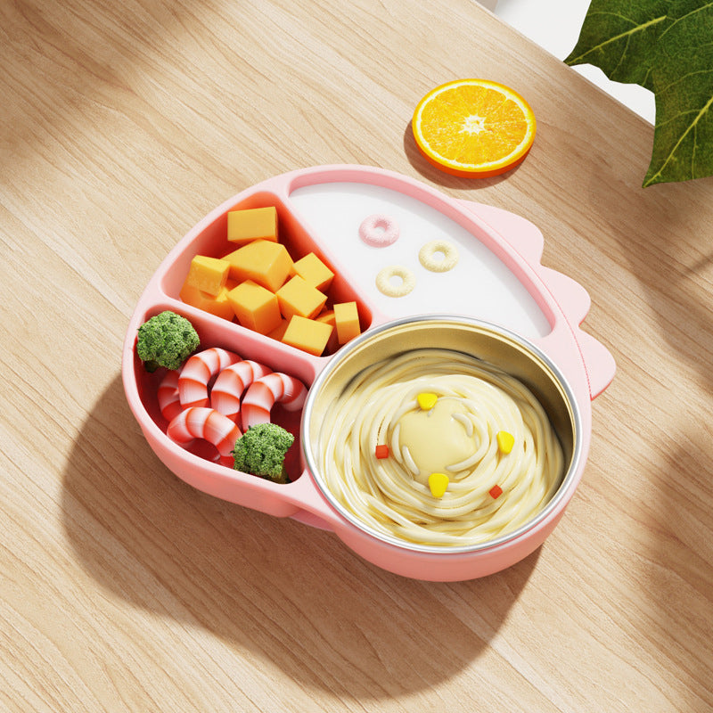 Kids Silicone Divided Cartoon Plate Baby Suction Tableware Non-Slip Feeding Dish