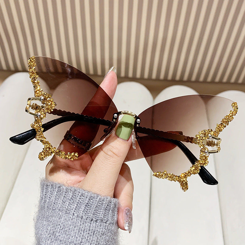 Rhinestones Butterfly Wing Sunglasses With Packaging