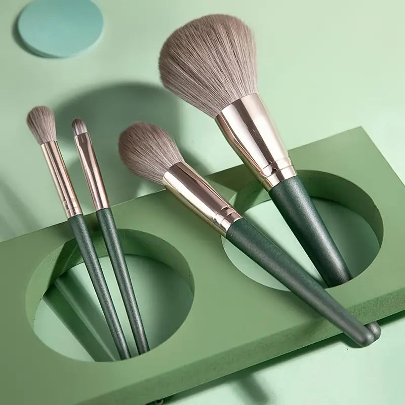 14pcs Professional Makeup Brush Set with Green ABS Handles and Nylon Brushes