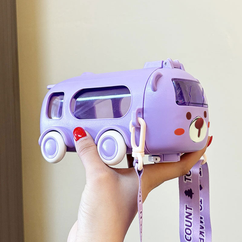 Baby Bus Car Water Cup Outdoor Portable Kids Flip Lid Straw Cup Leakproof Design Cute Cartoon Children’s Cup