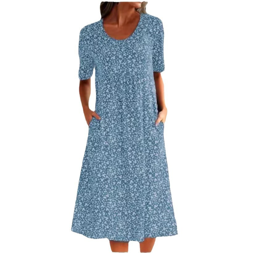 Casual Women Scoop Neck Floral Dress (8 Colors with Pockets)