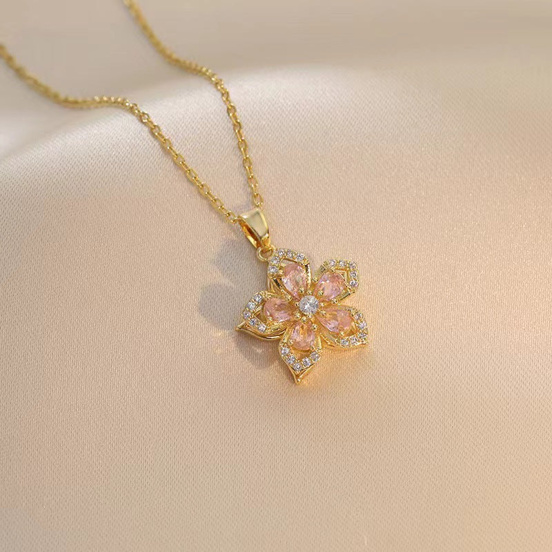 Rotatable Floral Pendant Necklace for Women