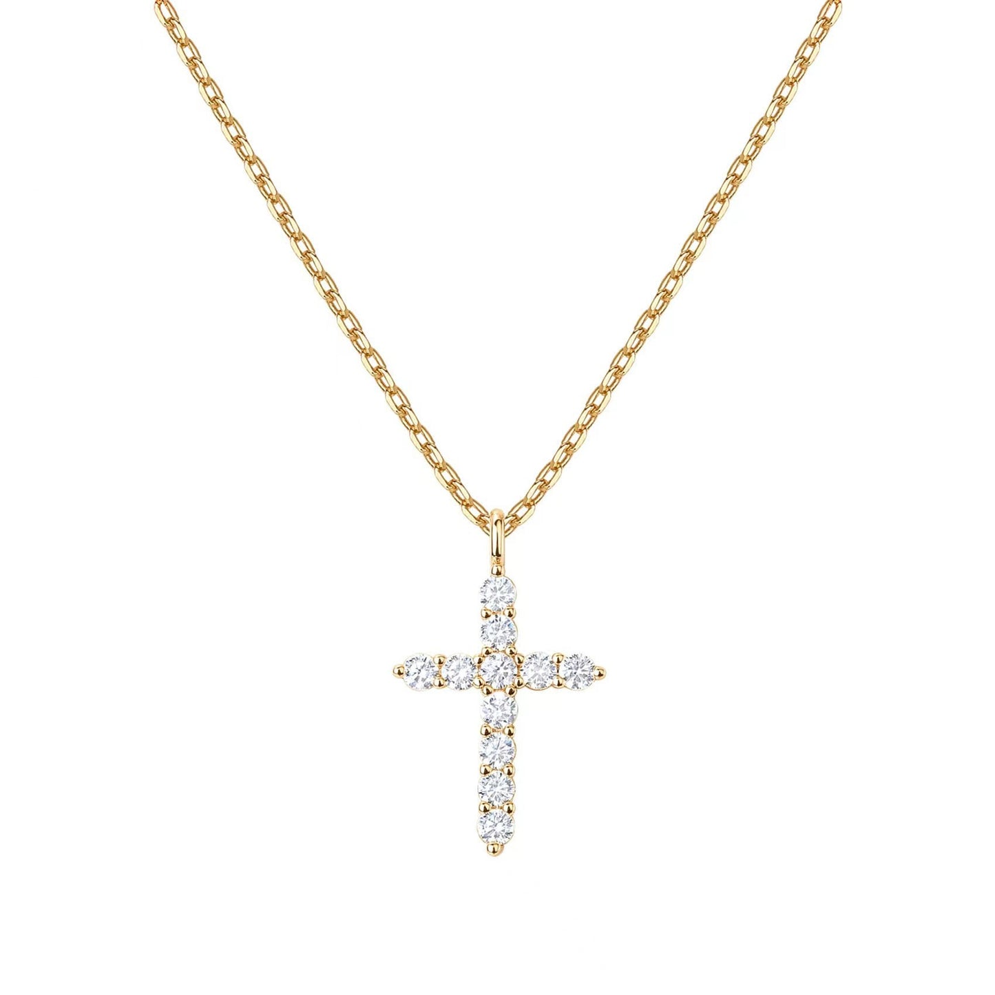 Paved Cross Rotated Crown Necklace