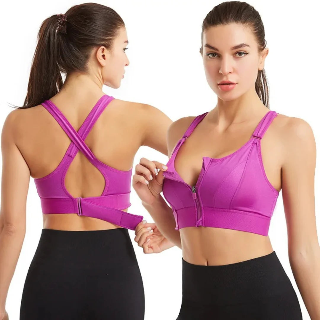 Adjustable front zip sports bra