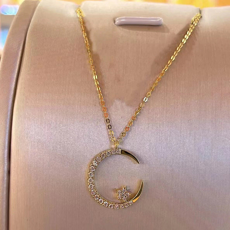 Women's Star Moon Zircon Necklace, Dainty Clavicle Chain Jewelry Gift