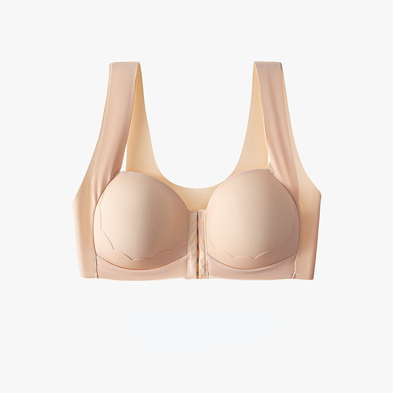 Women’s Wireless Solid Color Front Closure Bra with Shell Pattern Trim