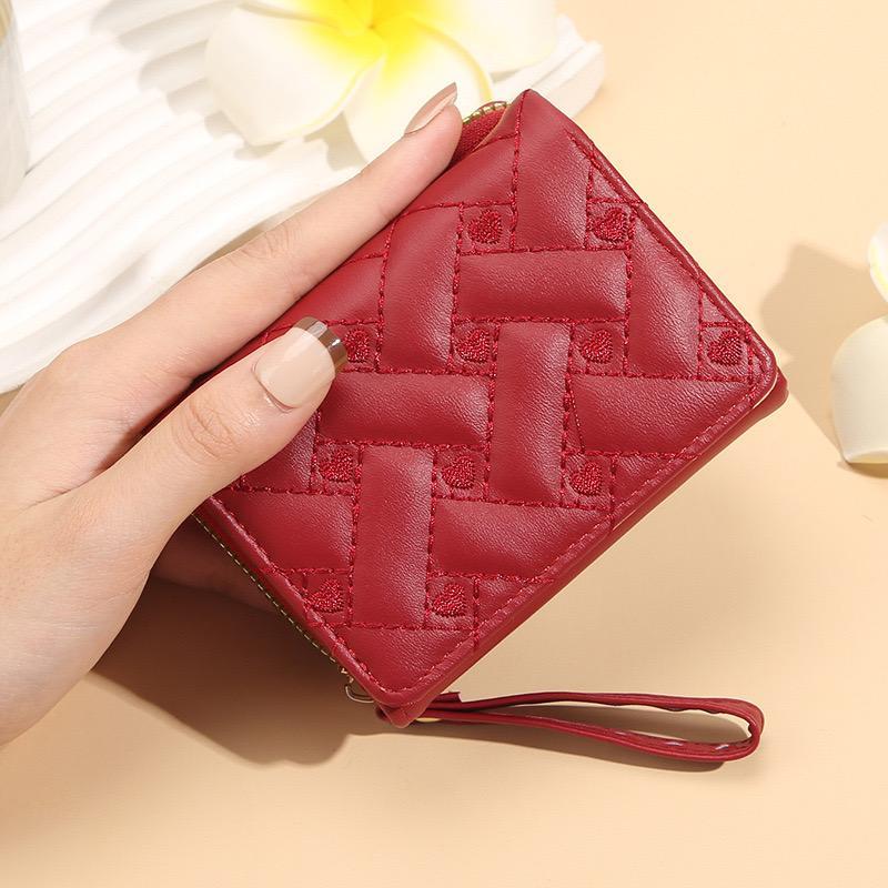 Women's embroidered heart Leather wallet, trifold bag, card holder