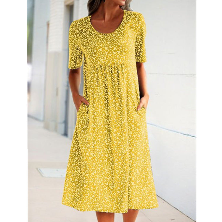 Casual Women Scoop Neck Floral Dress (8 Colors with Pockets)