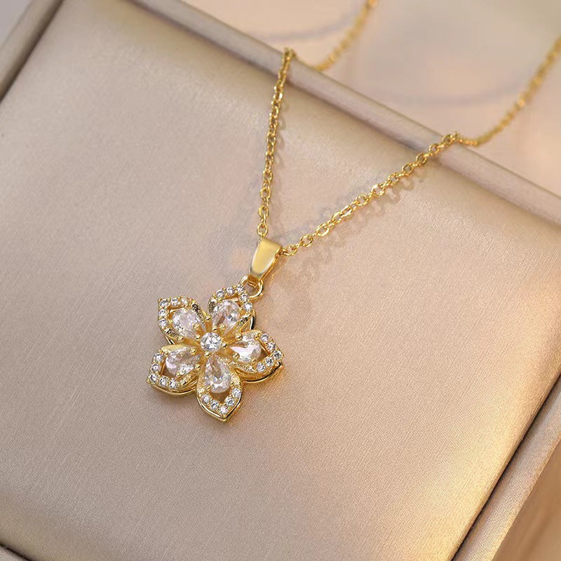 Rotatable Floral Pendant Necklace for Women