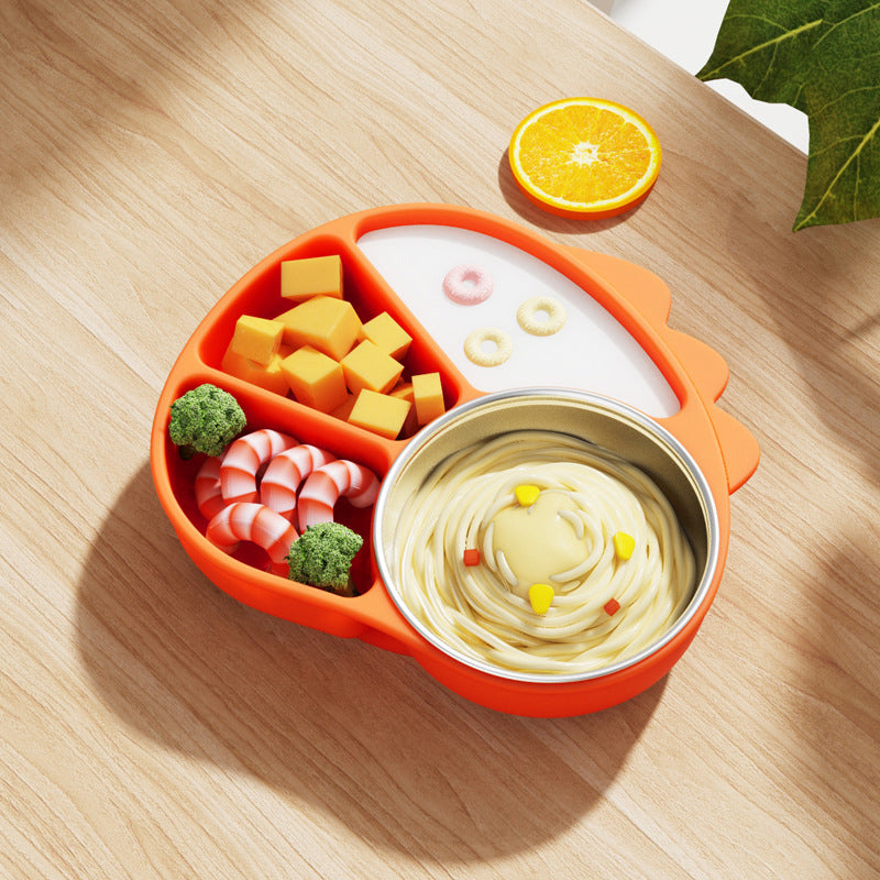 Kids Silicone Divided Cartoon Plate Baby Suction Tableware Non-Slip Feeding Dish