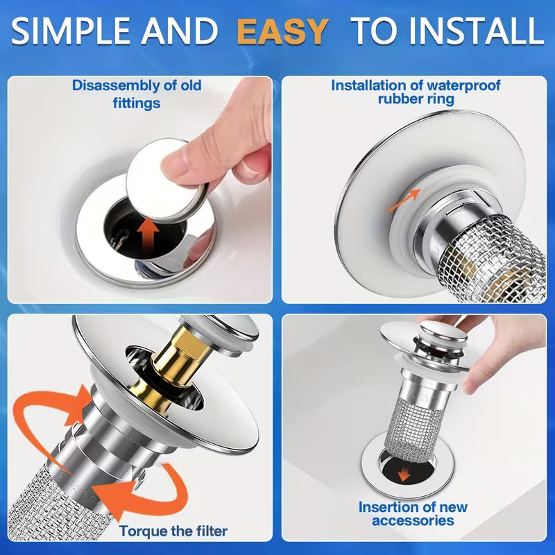 Stainless Pop-Up Sink Drain Filters with Removable Baskets