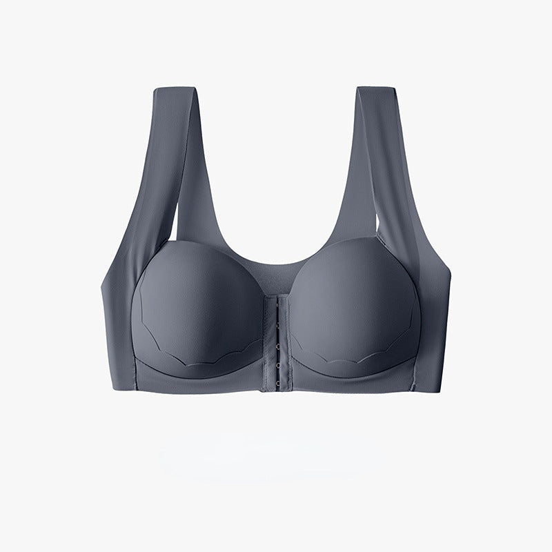 Women’s Wireless Solid Color Front Closure Bra with Shell Pattern Trim