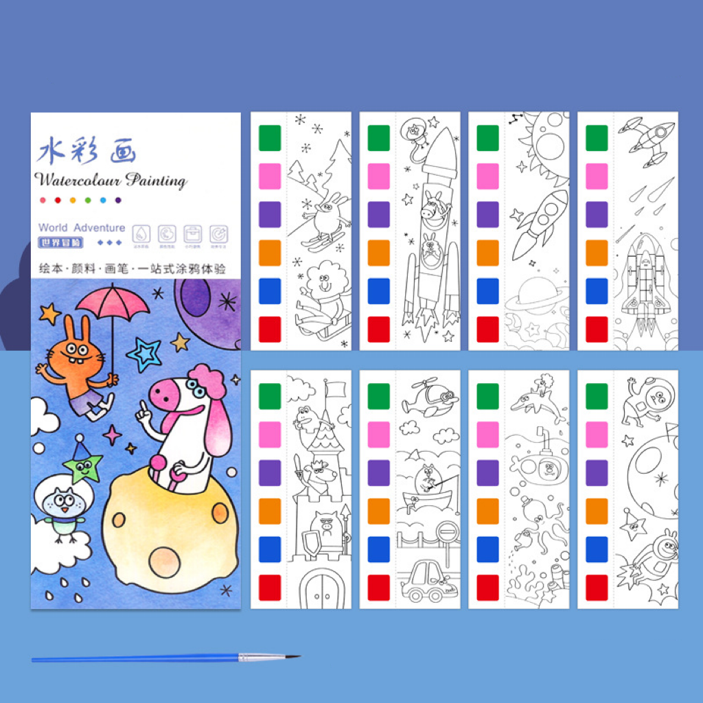 Watercolor Coloring Bookmarks for Kids, Drawing and Coloring