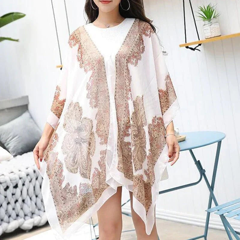 French printed chiffon sun protection shawl