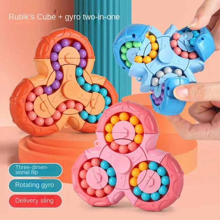 Fidget Spinner + Six-Sided Rotating Cube 2-in-1, Magic Bean Fun Educational Toy