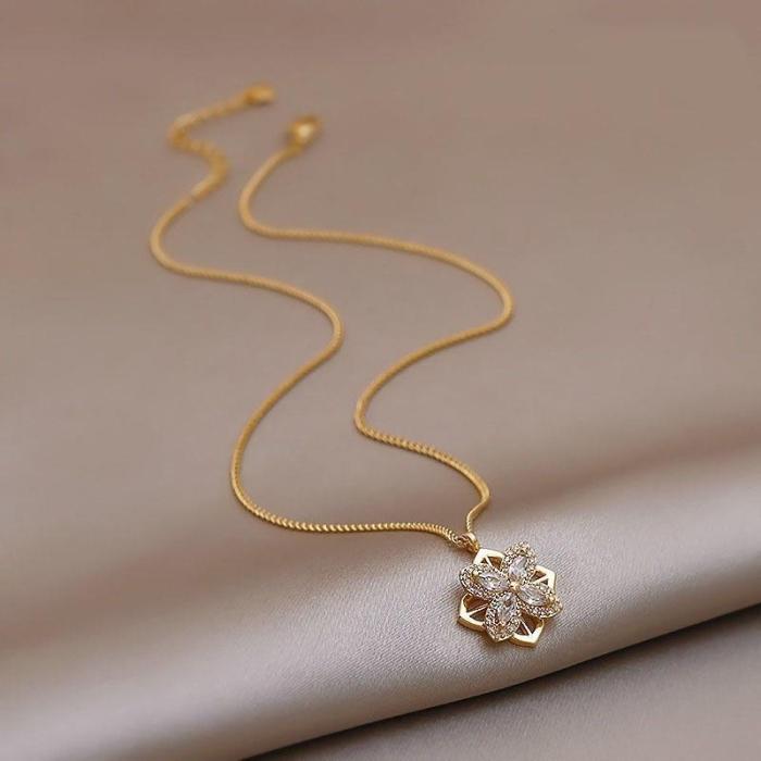 Rotatable Floral Pendant Necklace for Women
