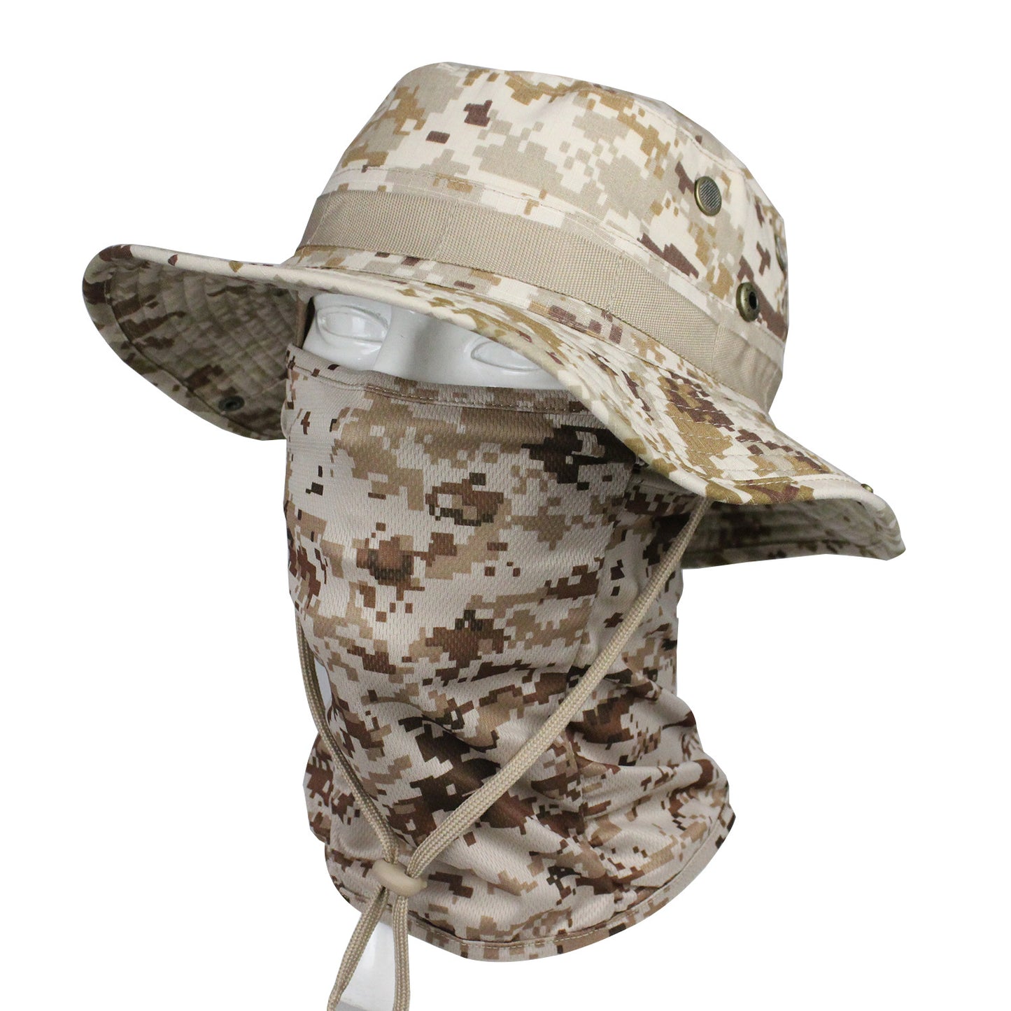 High Quality-Outdoor Camouflage Fisherman Hat, Hat and Face Mask 2-Piece Set