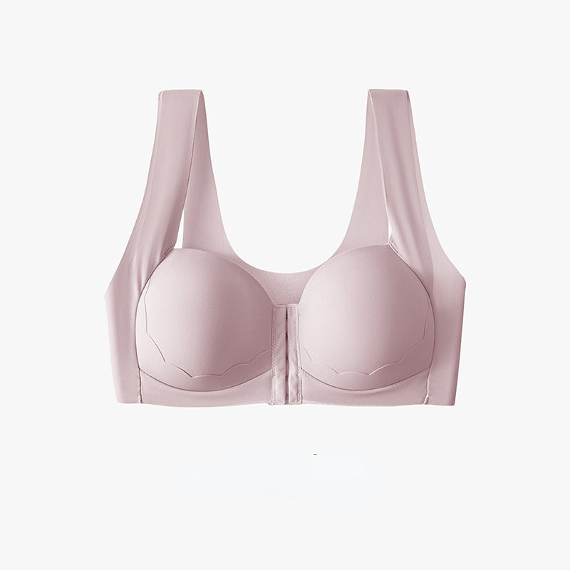 Women’s Wireless Solid Color Front Closure Bra with Shell Pattern Trim