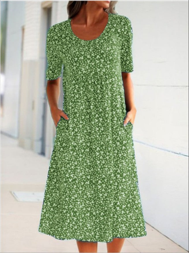 Casual Women Scoop Neck Floral Dress (8 Colors with Pockets)