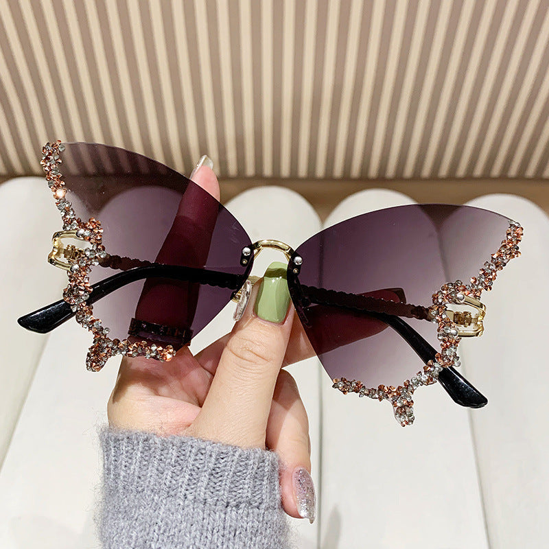 Rhinestones Butterfly Wing Sunglasses With Packaging