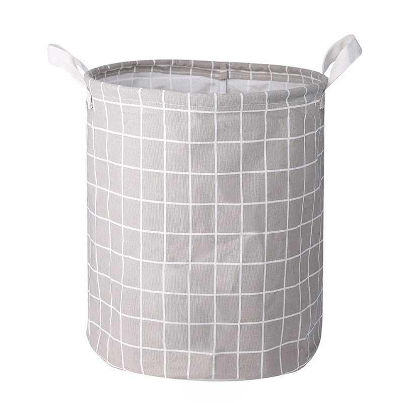 Collapsible Cotton Linen Laundry Basket, Round Storage Bin