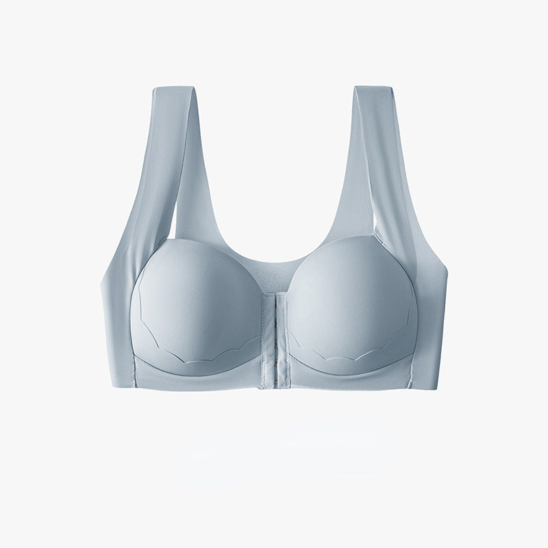 Women’s Wireless Solid Color Front Closure Bra with Shell Pattern Trim