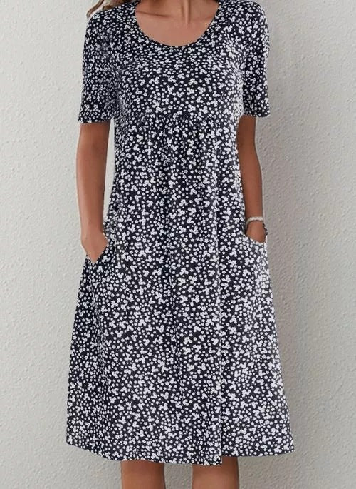 Casual Women Scoop Neck Floral Dress (8 Colors with Pockets)
