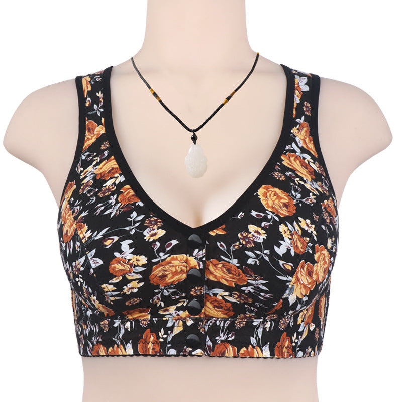 Front-Closure Printed Plus Size Wireless Bra for Women