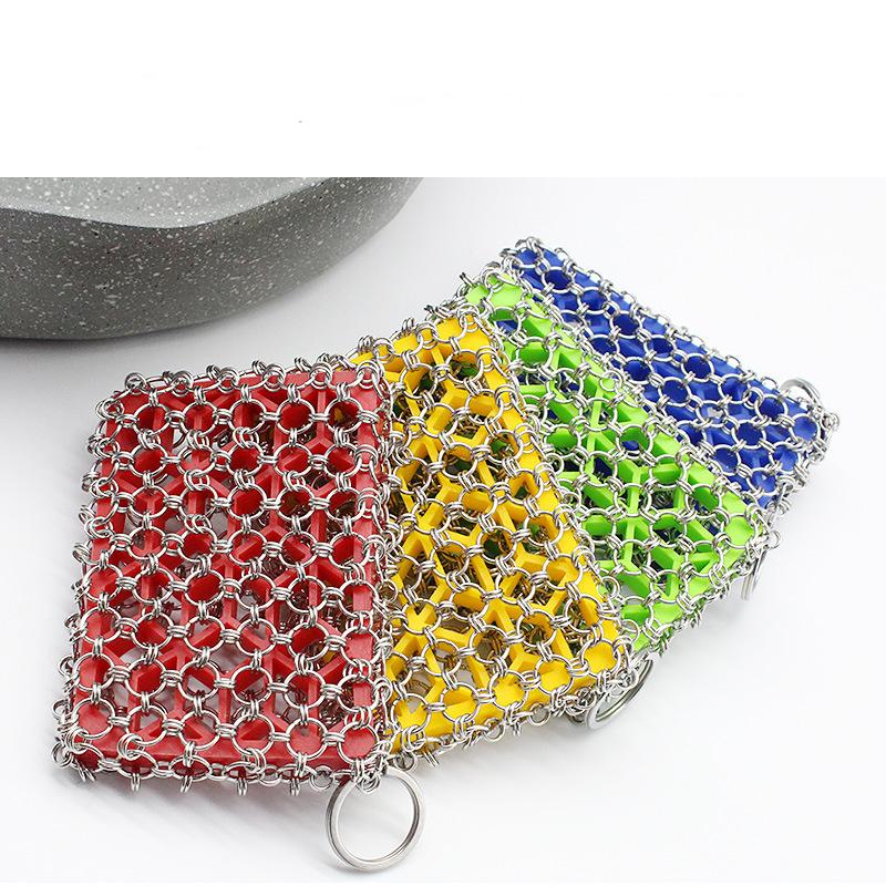 Cast Iron Scrubber – Chainmail Scrubber with Silicone Core for Skillet, Pan, Dutch Oven