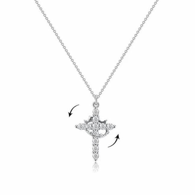 Paved Cross Rotated Crown Necklace