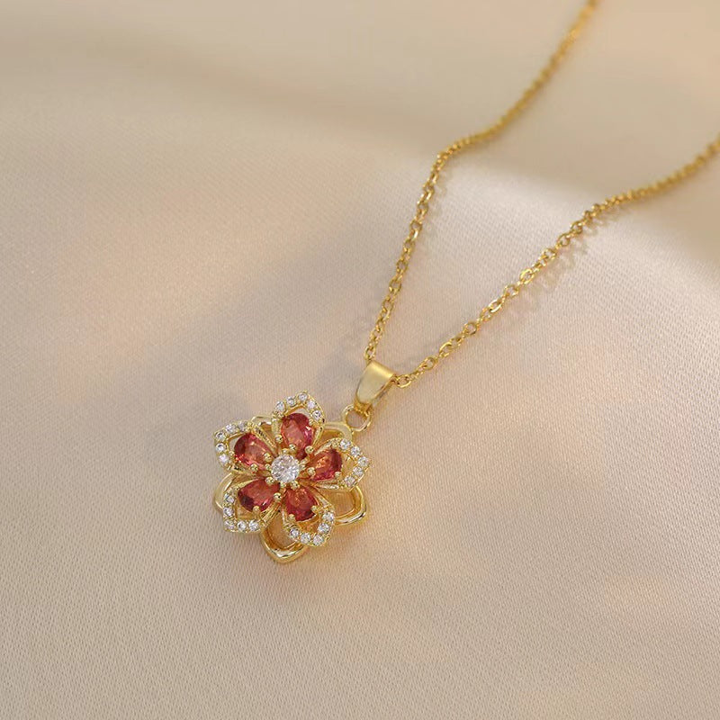 Rotatable Floral Pendant Necklace for Women