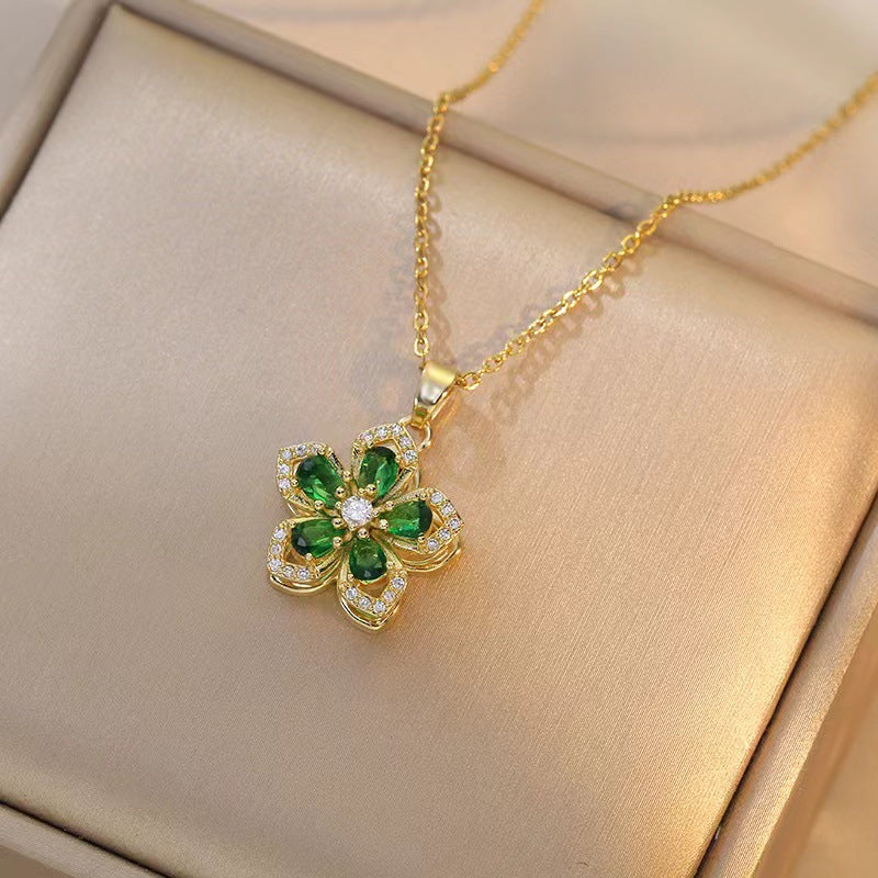 Rotatable Floral Pendant Necklace for Women