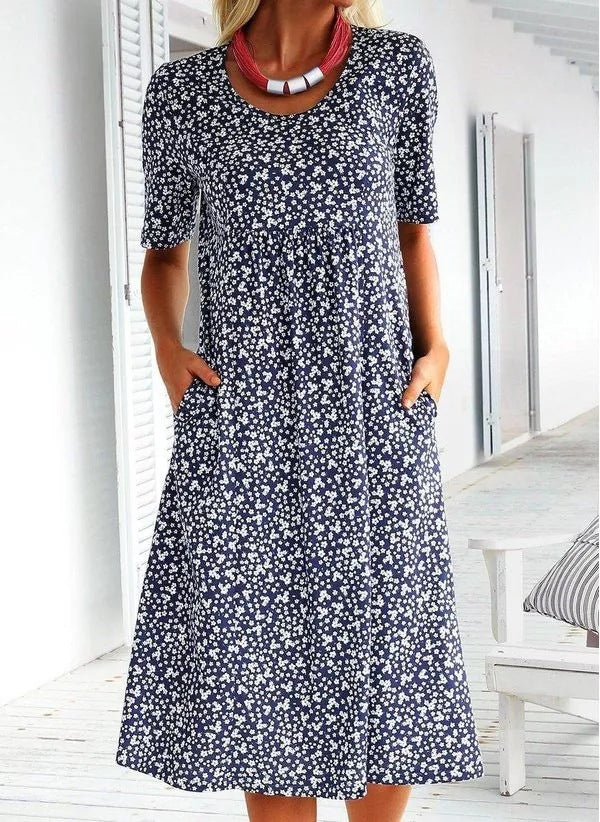 Casual Women Scoop Neck Floral Dress (8 Colors with Pockets)