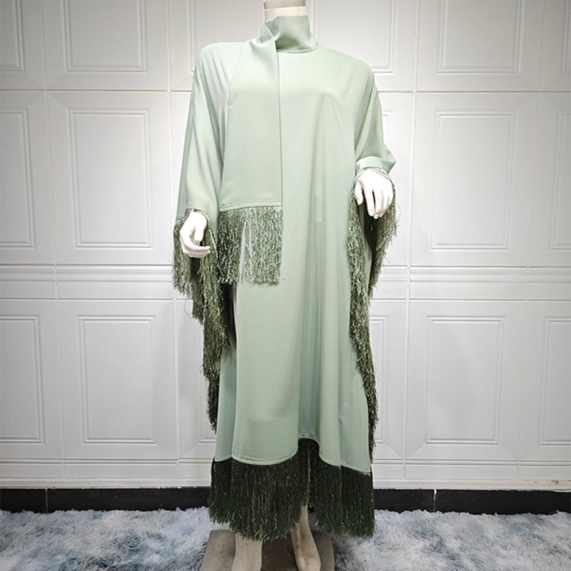 Elegant Batwing Sleeve Tassel Kaftan Dress | Modest Party Gown