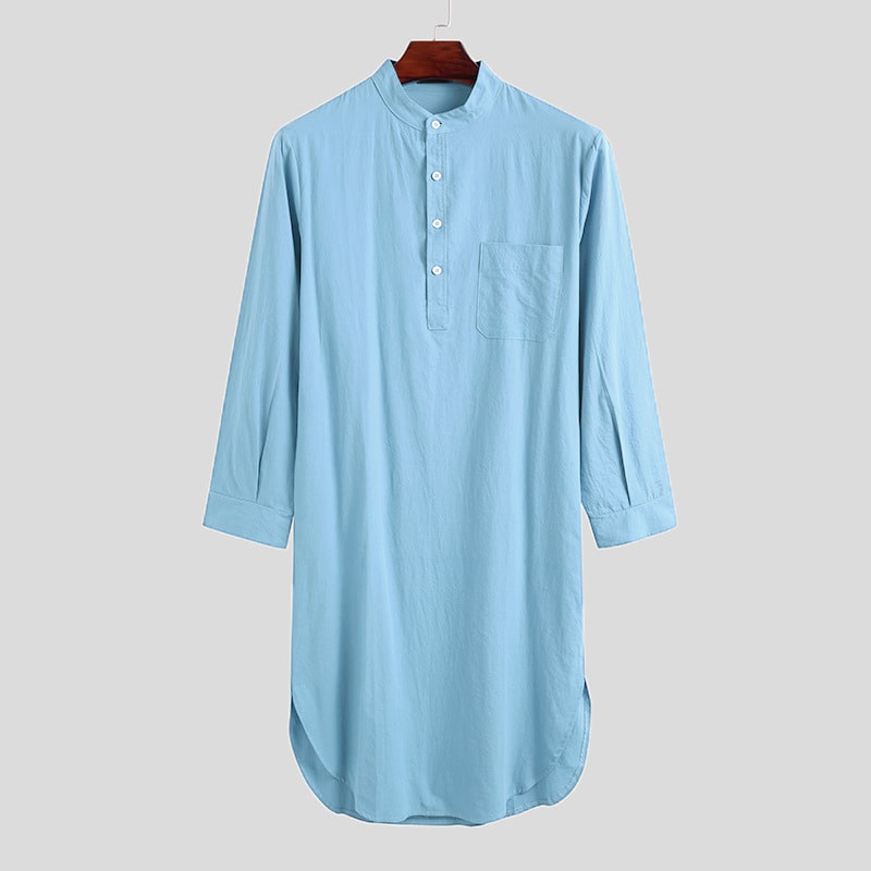 Long-Sleeve Buttoned Solid Color Men's Thobe with Pockets – Available in Seven Colors