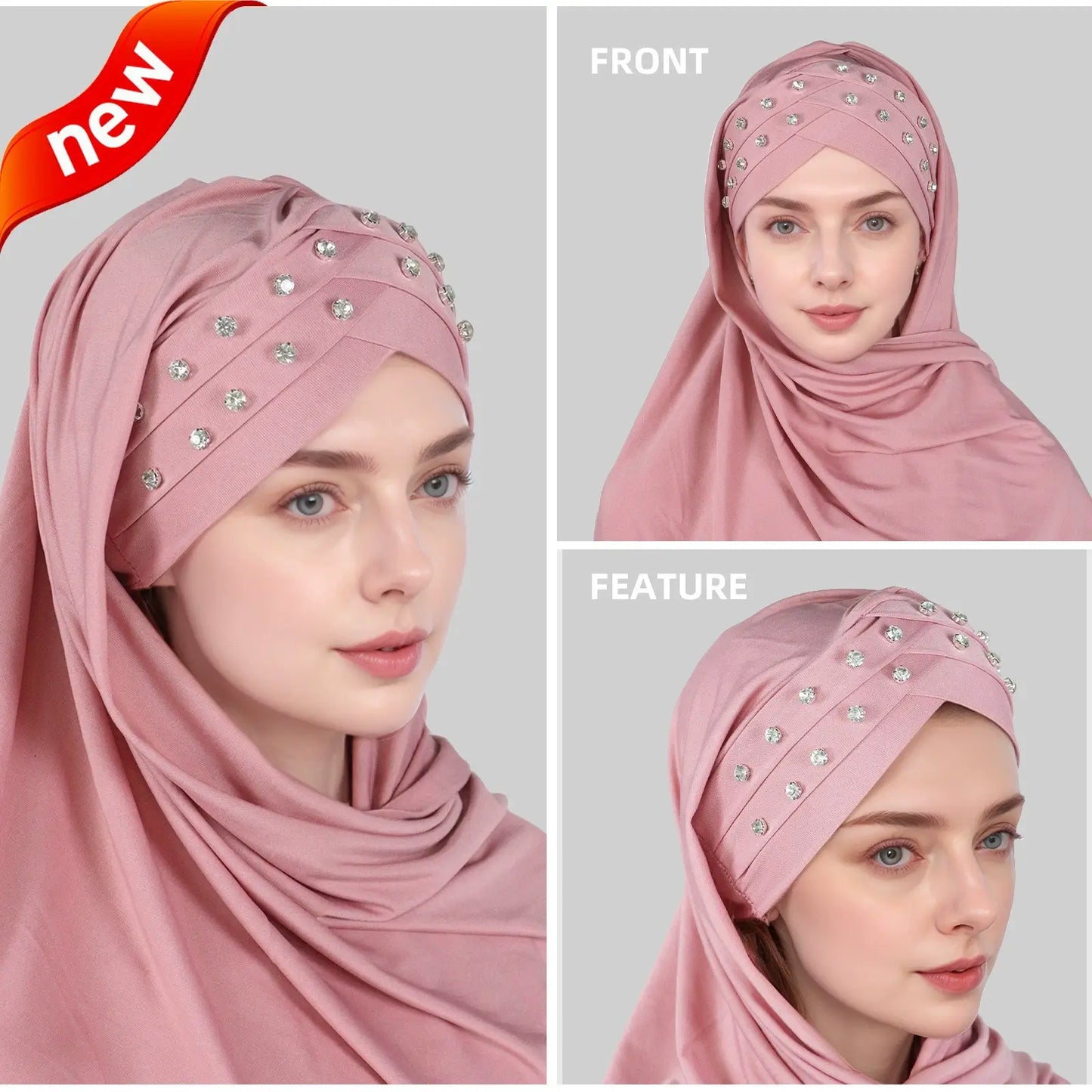 New Fashion Crystal Solid Color Rhinestone Headscarf for Women
