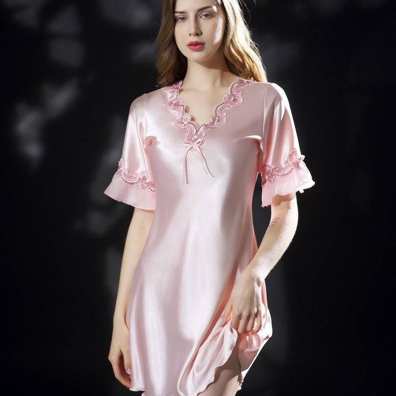 Lace Nightclothes Ice Silk Short Sleeve
