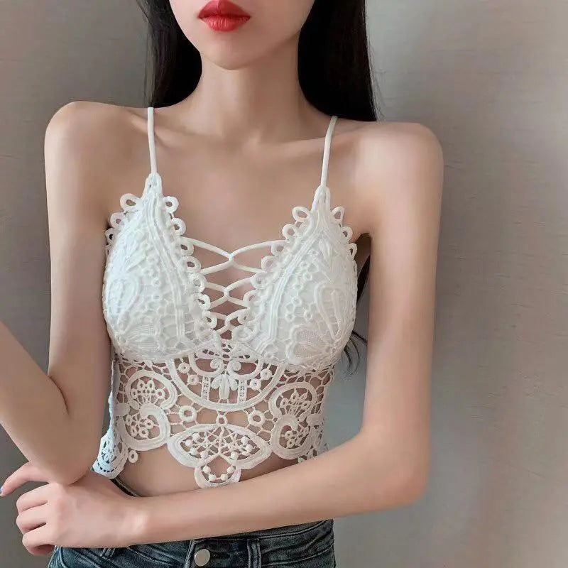 Lace Bandeau Bra Deep V Neck Summer Camisole Vest Lace Bralettes for Women