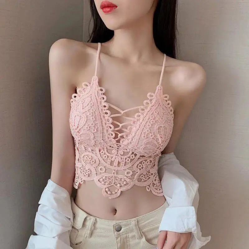 Lace Bandeau Bra Deep V Neck Summer Camisole Vest Lace Bralettes for Women