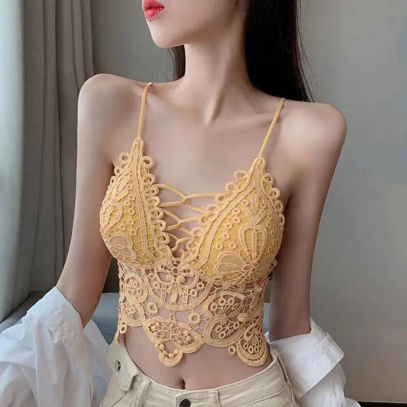 Lace Bandeau Bra Deep V Neck Summer Camisole Vest Lace Bralettes for Women