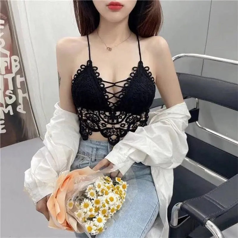 Lace Bandeau Bra Deep V Neck Summer Camisole Vest Lace Bralettes for Women