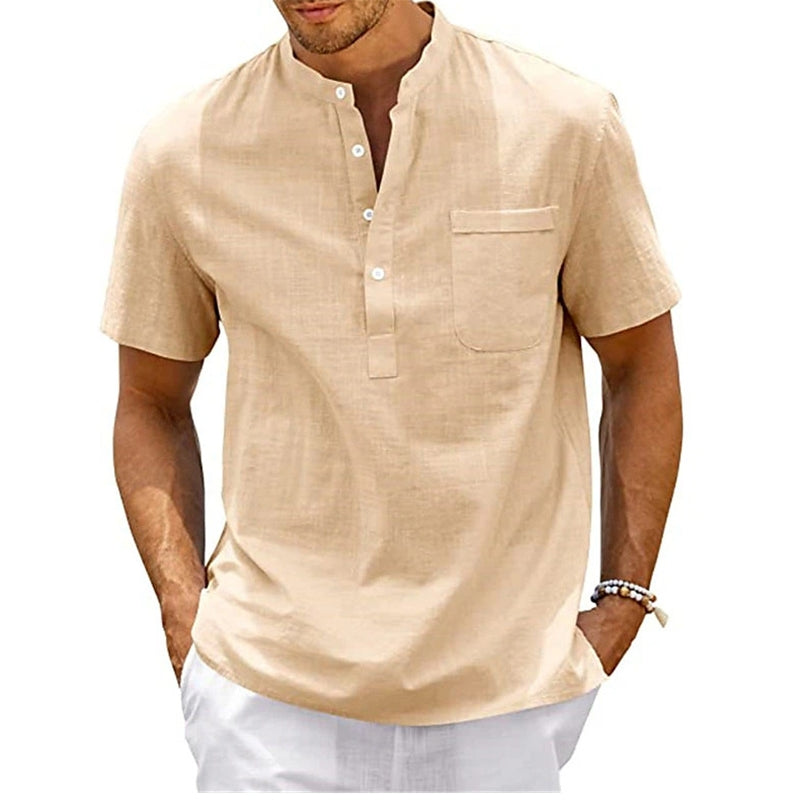 Men's Lightweight Shirt - Casual Short Sleeve, Button-Up, Loose Fit with Chest Pocket