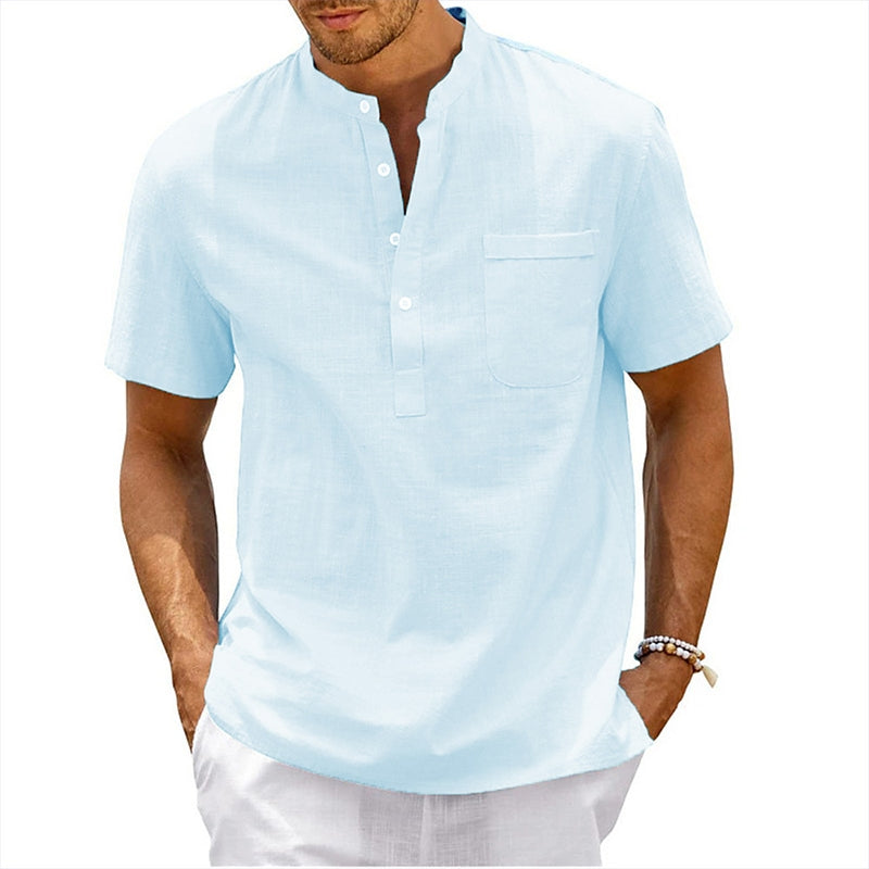 Men's Lightweight Shirt - Casual Short Sleeve, Button-Up, Loose Fit with Chest Pocket