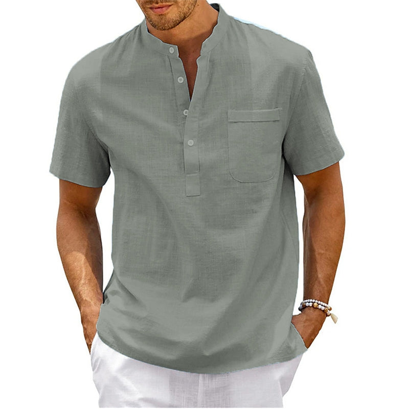 Men's Lightweight Shirt - Casual Short Sleeve, Button-Up, Loose Fit with Chest Pocket