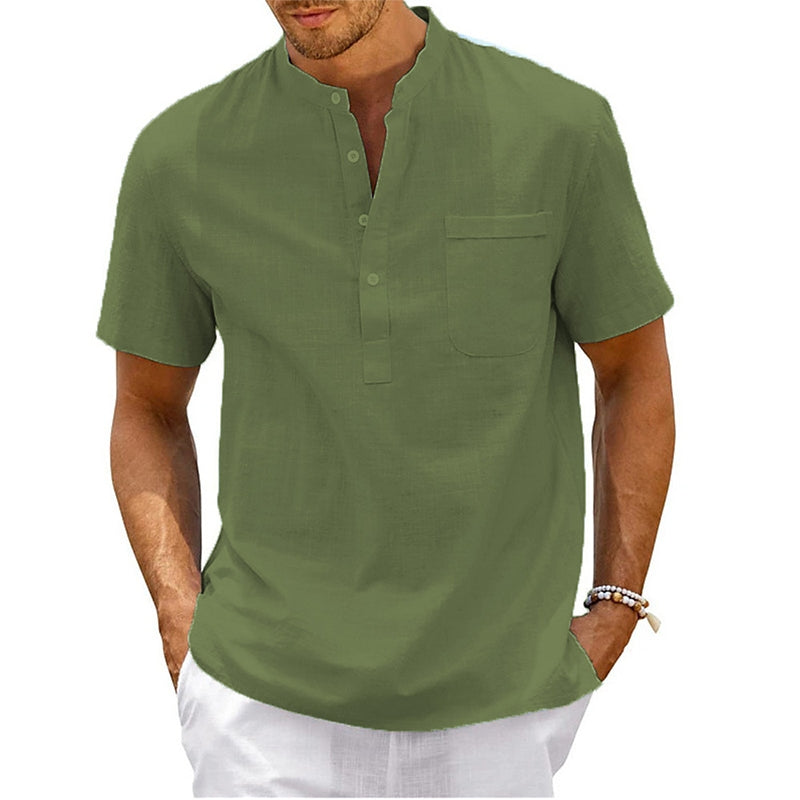 Men's Lightweight Shirt - Casual Short Sleeve, Button-Up, Loose Fit with Chest Pocket