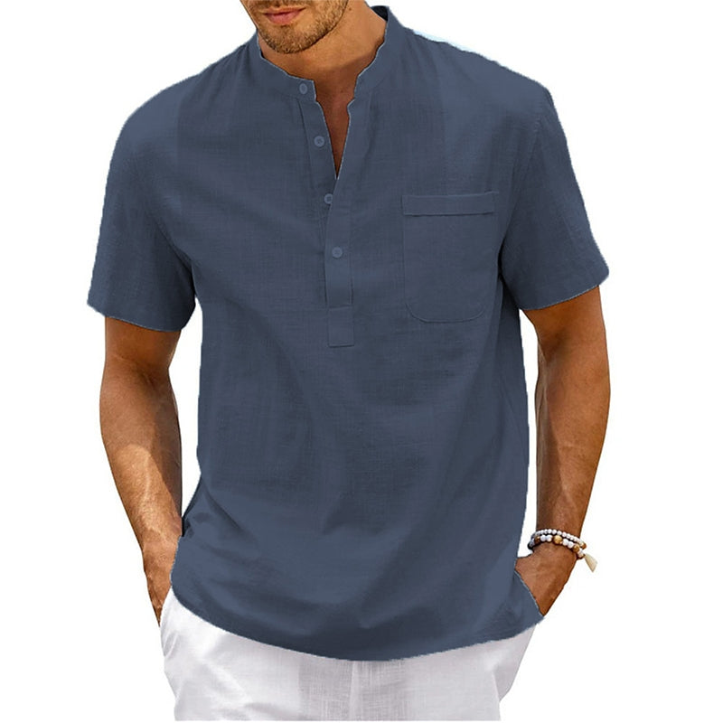 Men's Lightweight Shirt - Casual Short Sleeve, Button-Up, Loose Fit with Chest Pocket